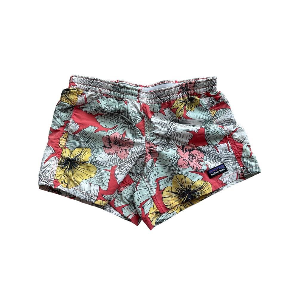 Girls size 10 Patagonia Baggies Shorts tropical floral "Best Fronds" Hibiscus